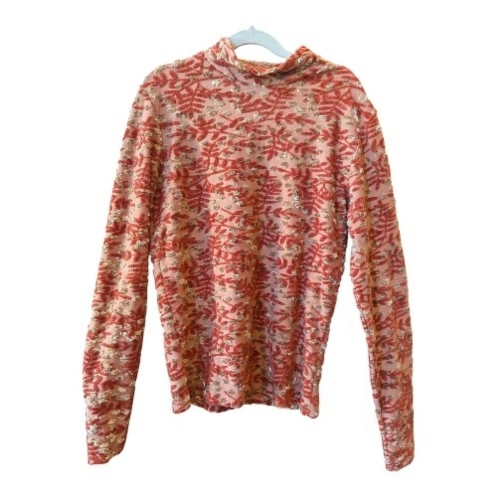 Only Hearts NYC Orange And Gold Stretchy Textured High Neck Top